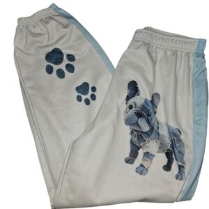 White & Light Blue Puppy Graphic Track Pants